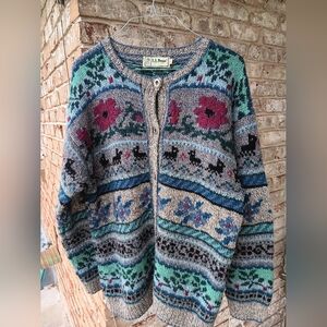 Vintage L.L. Bean Alpaca Floral Wool Cardigan